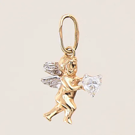 Hänge, ängel med vit sten, 22x12mm, vitguldsdetaljer, 14K Vikt: 0,9 g