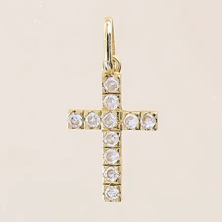 Hänge Kors med vita stenar, längd 3cm, bredd 3-15mm, 14K Vikt: 1,5 g