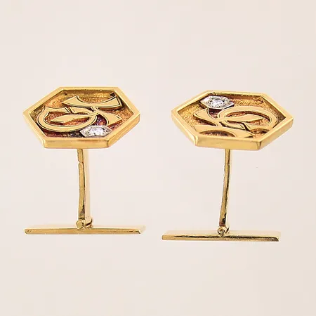 Manschettknappar med diamanter 2 x ca 0,05ct, 24x17mm, monogram, 18K Vikt: 15,6 g