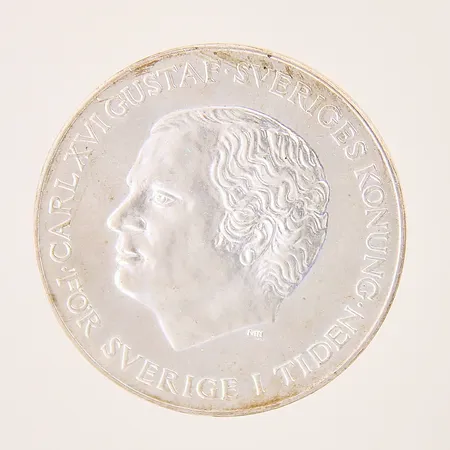 Mynt Carl XVI Gustaf Sveriges Konung, För Sverige i tiden, 1980, 200kr, Ø35,9mm, etui, silver 925/1000 Vikt: 27,1 g