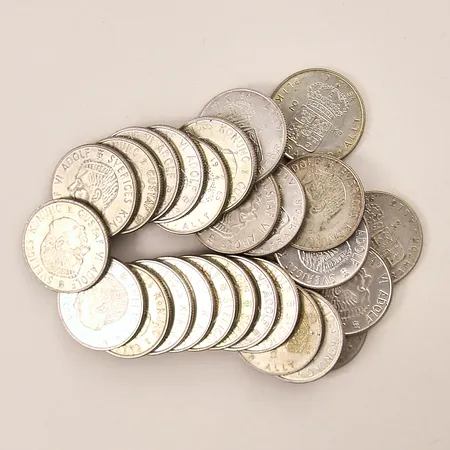 Mynt 52st, Gustaf VI Adolf Sveriges Konung, plikten framför allt, 2kr, 1952-1966, silver 400/1000 Vikt: 377,4 g