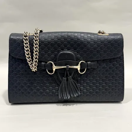 Väska, Gucci "Emily", svart monogramläder, guldtonad metall,  29 x 18 x 8,5cm, referensnr: 449635, smärre repor invändigt samt smuts, kvitto från 2018 Roermond, dustbag. 