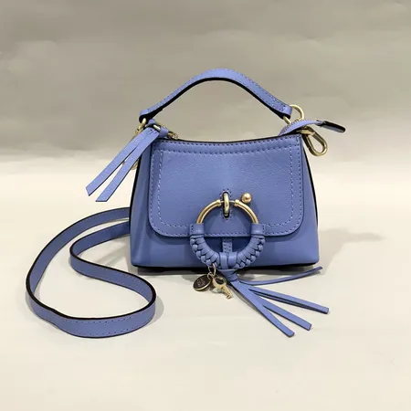Väska Chloé, Mini Joan Bag, 14 x 19 x 8cm, Persian blue läder, guldfärgade beslag, numrerad: 02-23-86-65, avtagbar axelrem, authentic card, etiketter, inga övriga tillbehör. 