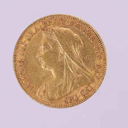 Mynt 1 Sovereign Victoria, 1895, Ø22mm, 22K. Vikt: 8 g