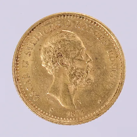 Mynt 10 Kronor, OSCAR II SVERIGES O. NORGES KONUNG, 1874, Ø18mm,  21,6K.  Vikt: 4,5 g