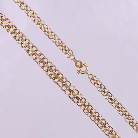 Collier X-länk, doserad, längd 45cm, bredd 4,5-7mm, ojämn, 18K.  Vikt: 13,2 g
