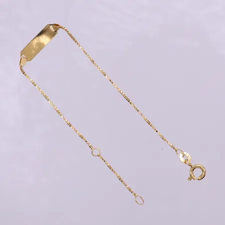 Armband med integrerad platta, till barn, längd 14-16cm, bredd 0,9-5mm, 18K.  Vikt: 1,7 g