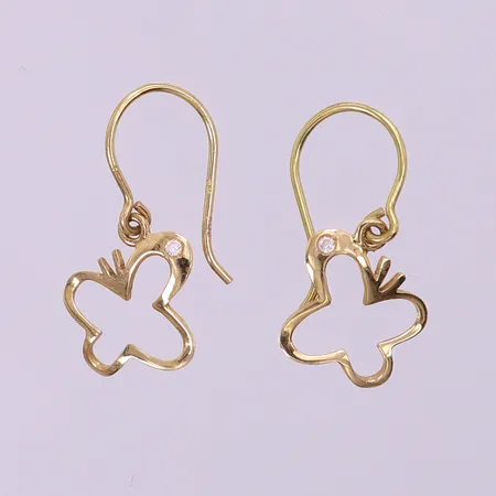 Ett par örhängen fjärilar med vita stenar, ca 20x10mm. 18K Vikt: 0,8 g