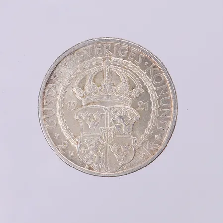 Minnesmynt, Ø31mm, Gustaf V 1921 2 KR, 400 års minne av Gustaf Vasas befrielseverk, Silver 800/1000 Vikt: 15 g