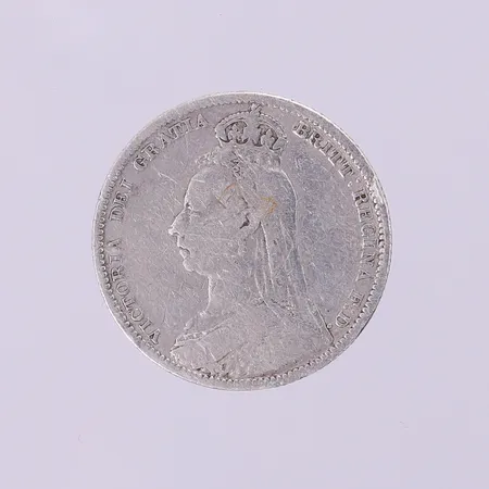 Mynt, Victoria Del Gratia Britt Regina F.D, 1889, 1 Shilling, 1889. 925/1000 silver  Vikt: 5,4 g