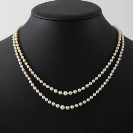 Collier odlade pärlor dubbelradigt Ø ca 3-5,6, längd ca 42 cm, måste träs om, lås silver 835/1000 Vikt: 0 g