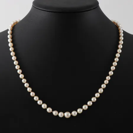 Pärlcollier odlade sötvatten, längd ca 52 cm, Ø lite doserat ca 5-8mm, lås silver 835/1000 saknar pärla  Vikt: 0 g