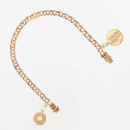 Armband Bismarck med två berlocker, 18,5cm, bredd: 5mm, 18K,  Vikt: 11,5 g