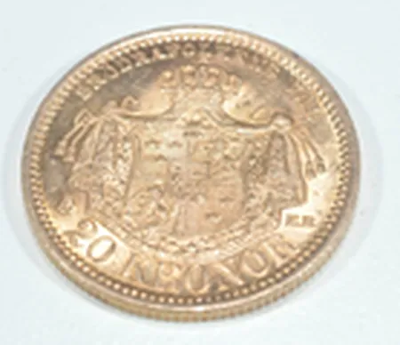 Guldmynt Oskar II, 20 kr 1889, diameter 0 23 mm,  21,6k  Vikt: 8,9 g