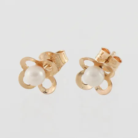 Örhängen paret med pärlor, Ø ca 4mm, mått ca 7,5x7,5mm, olika lås, 18k Vikt: 1 g