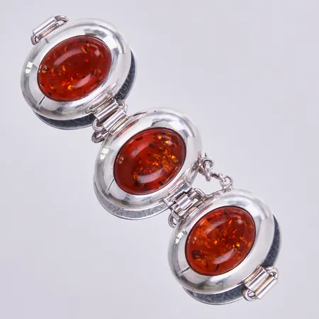 Armband med bärnsten, längd: ca 18cm, bredd: ca 30mm, med säkerhetskedja, 925/1000, silver Vikt: 41,4 g