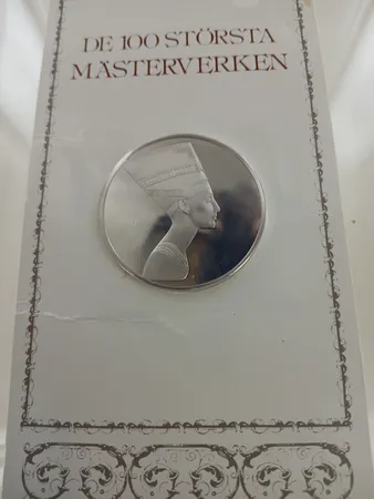 Samlarmynt, Nefertiti, ur "De 100 största mästerverken"  Franklin mint, 925/1000 nyskick oöppnad.  Vikt: 65,5 g