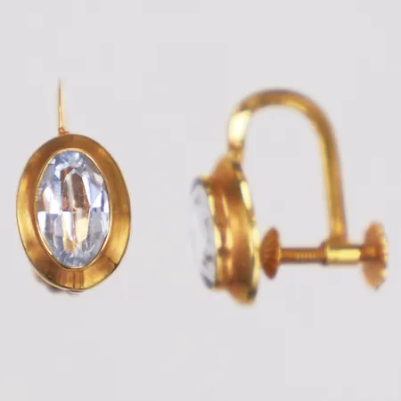 Ett par örhängen, ljusblåa stenar, 15mm, skruvlås, 18K  Vikt: 2,1 g