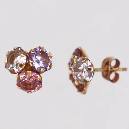 Ett par örhängen, rosa & vita stenar, Guldfynd, 8mm, något skeva stift, 18K  Vikt: 2,2 g