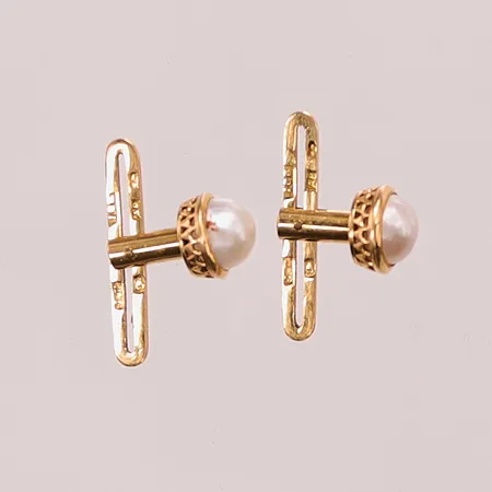 2 Skjortknappar, pärlor, 7mm,  18K 2,7g.