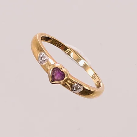 Ring, diamanter 2x ca 0,005, Ø19, bredd:5mm, ametist, 18K 2,8g.