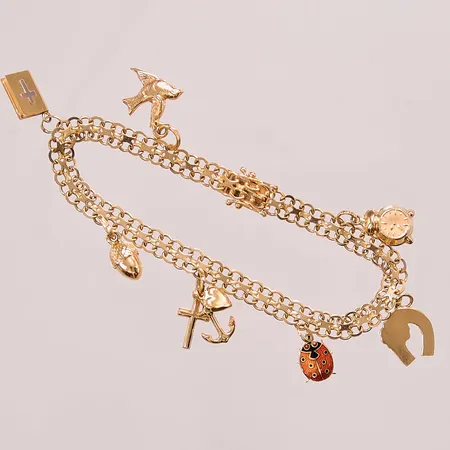 Armband x-länk, 18,5cm, bredd:5mm, berlocker, 18K, 12,7g.