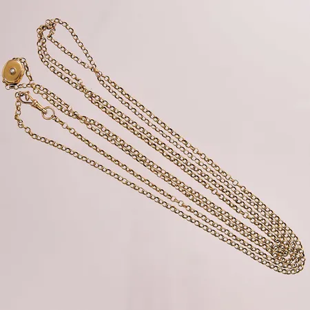 Kedja ärtlänk, 130cm, bredd:2mm, hänge med fröpärla, Y6=1901, 18K 24,4g.