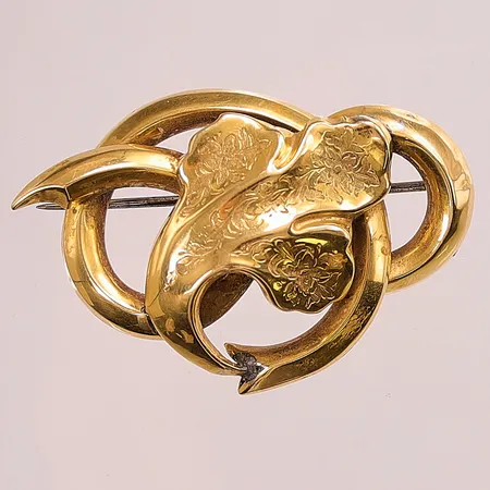 Brosch, 50x33mm, lagad, nål ej i guld, V4=1851, 18K 9,4g.