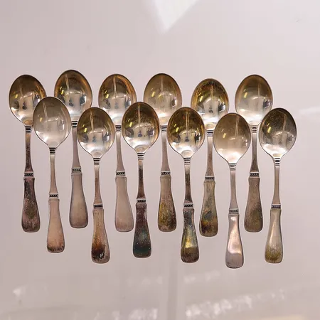 12 Kaffeskedar, 11cm, MGAB, 830/1000 Silver 158,7g.