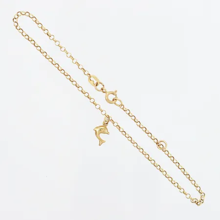 Vristlänk med hänge delfin, 25,5cm, bredd: 2,5mm, 18K Vikt: 3,4 g