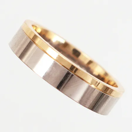 Ring vit/gulguld slät, stl 20¾, bredd: 6mm, nyskick, 18K  Vikt: 12,9 g
