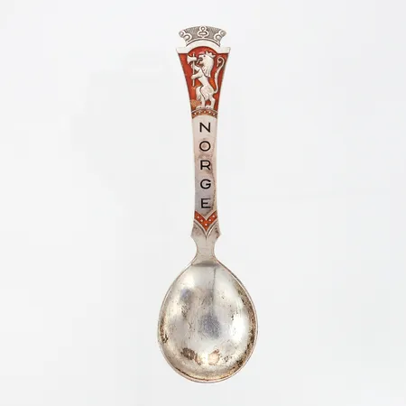 Sked, NORGE med emalj, slitage, 13cm, silver 925/1000, vikt: 26,5 gram Vikt: 26,5 g