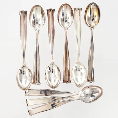 Nio kaffeskedar, modell: Birgitta, 12cm, MEMA, silver 830/1000, vikt: 171,5 gram Vikt: 171,5 g