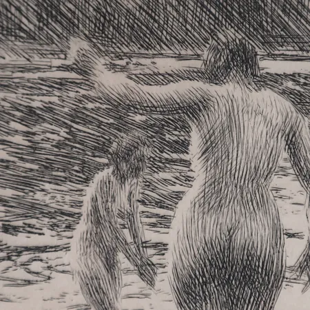 Tavla, etsning, Anders Zorn, "Balans", utförd 1919, signerad med blyerts, Asplund, 287, plåtstorlek, 16,6 x 11,5 cm, gulnad, någon fläck, ej examinerad ur ram. Skickas med postpaket.