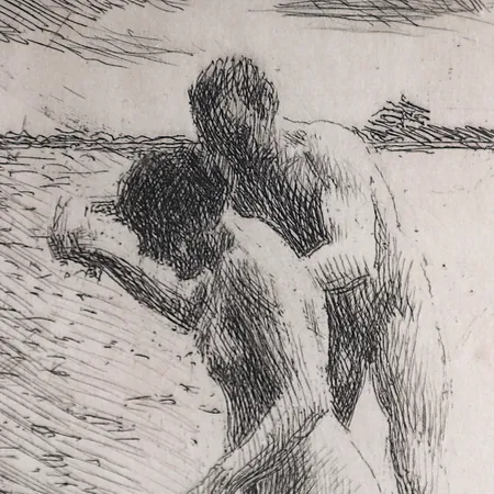 Tavla, etsning, Anders Zorn, "Lots", utförd 1919, signerad med blyerts, Asplund 285, plåtstorlek 17,8x12 cm, mindre gulnad, ej examinerad ur ram. Skickas med postpaket.