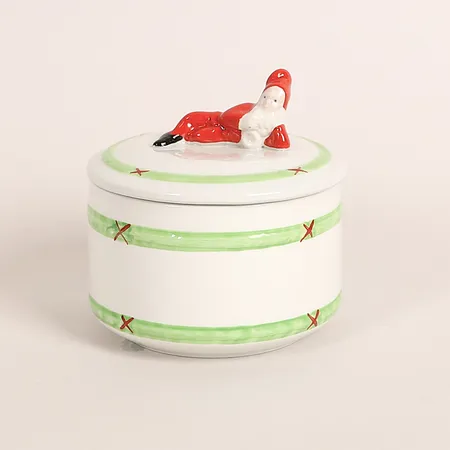 Sockerskål med lock, "God Jul", Gustavsberg, porslin, handmålad, originalkartong, höjd 10cm, Ø9cm, smärre slitage.  Skickas med paket.