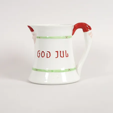 Kanna, "God Jul", Gustavsberg, porslin, handmålad, höjd 15cm, slitage. Vikt: 0 g