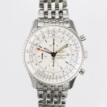Herrur Breitling Navitimer World GMT, stål, automatisk, Ø46mm, referensnummer A24322, serienummer 2233230, med pilotlänk, slitage, mindre repor, inga tillbehör.