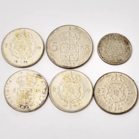 6st svenska mynt, vikt 80,57g.