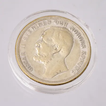 Mynt i silver, Oscar II sveriges och Norges konung, 1897, etui och ask. Vikt: 0 g