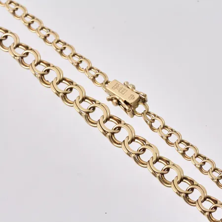 Collier i 18K guld, 43,5cm, docerad Bismarck, bredd 3,6-5,7mm, vikt 9,93g.