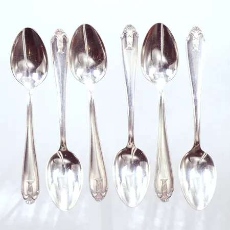 6 Kaffeskedar modell Vasa, 12cm, gravyr, silver 830/1000, GAB Vikt: 85 g