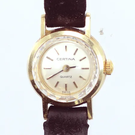 Damur Certina, mekanisk, Ø17mm, slitet skinnband, 14k Vikt: 9,7 g