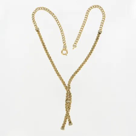 Collier, 44,5cm, bredd 4,5mm, defekt länk, defekt lås, 2 st stenar saknas, 18K Vikt: 16,8 g