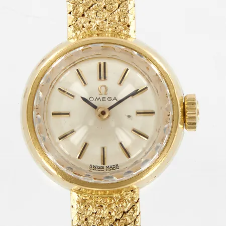 Damur, Omega, 18K, manuell, Ø17mm,  integrerad länk,15,5cm, brv: 24,6 gram 