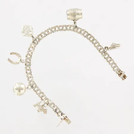Armband Bismarck med sex berlocker, 19cm, länkens bredd: 6mm, silver 830/1000 Vikt: 17,6 g