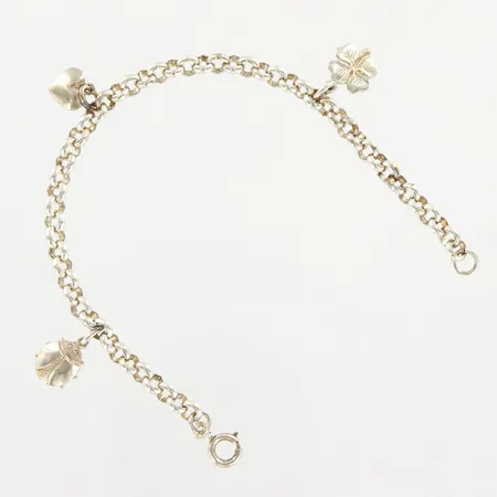 Armband Ärtlänk med tre berlocker, 18,5cm, länkens bredd: 5mm, silver 835/1000 Vikt: 11,6 g