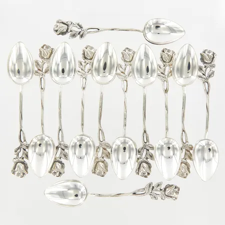 12 Kaffeskedar, modell: Rosen, 110 mm, GEWE, år 1962-1968, Malmö, silver  Vikt: 119 g