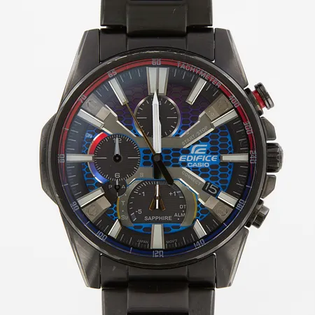 Armbandsur Edifice by Casio, tough Solar, Ø41mm, solar, stål, ref: EQB-1200D, cal: 5666, tre extra länkbitar, box, bruksrepor, behov av service 