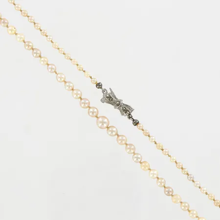 Collier med odlade sötvattenspärlor, ca 41cm, doserade 2-5,5mm, lås med markasiter, 830/1000 Silver, brv: 7,0 gram  Vikt: 9,5 g